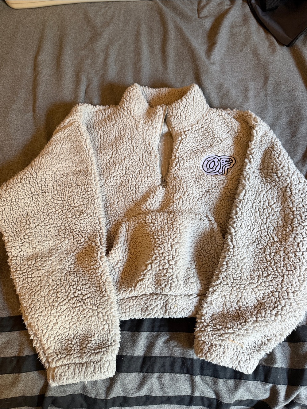 Odd Future Beige Sherpa Quarter-Zip Pullover
